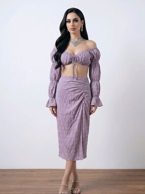NWT SHEIN SXY Purple Midi Wrap Skirt & Top Set- Ruched Cocktail ~Large